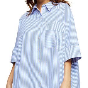 Topshop Stripe Oversize Poplin Shirt - size 2